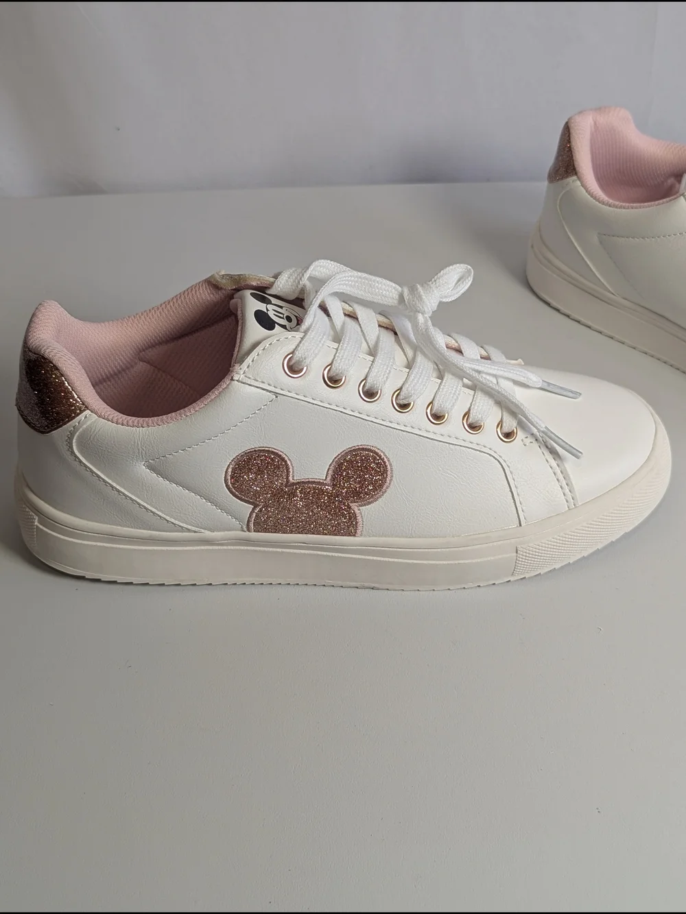 Disney Mickey Mouse Rose Gold Glitter Sneakers Women’s Size 9 | New Without Box
